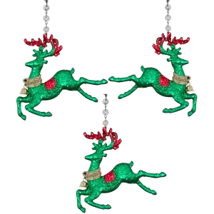 GLITTER GREEN REINDEER (Set/3) MAGNETIC CHANDELIER ORNAMENT
