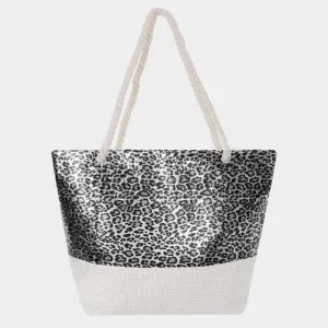 Glitter Leopard Silver Patterned Beach Tote Bag
