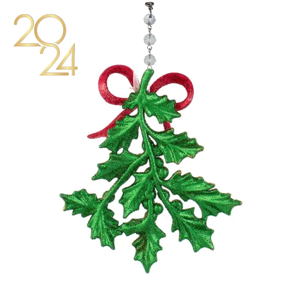 GLITTER RED/GREEN HOLLY (Set/3) MAGNETIC CHANDELIER ORNAMENT