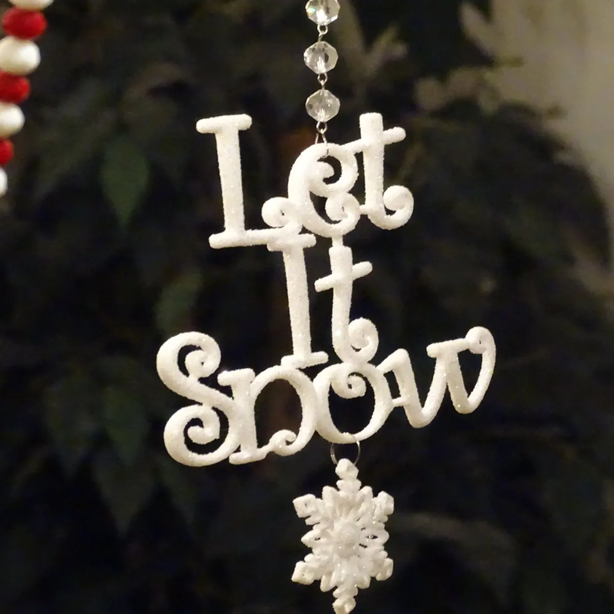 GLITTER WHITE LET IT SNOW ORNAMENT (Set/3) MAGNETIC CHRISTMAS ORNAMENT - Magnetic Chandelier Accessory TrimKit®