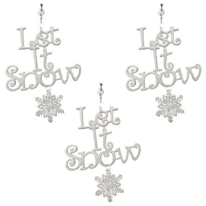 GLITTER WHITE LET IT SNOW ORNAMENT (Set/3) MAGNETIC CHRISTMAS ORNAMENT - Magnetic Chandelier Accessory TrimKit®