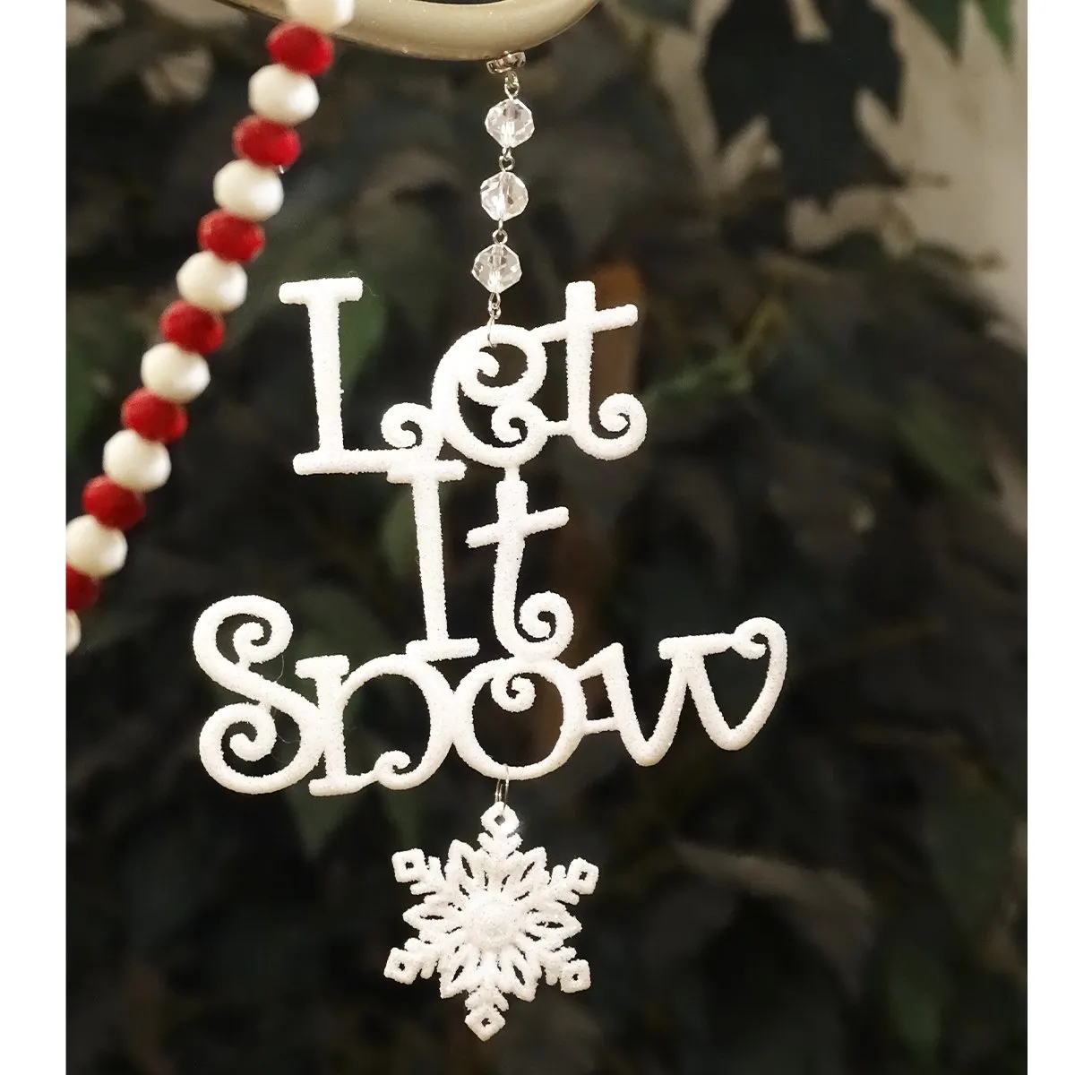 GLITTER WHITE LET IT SNOW ORNAMENT (Set/3) MAGNETIC CHRISTMAS ORNAMENT - Magnetic Chandelier Accessory TrimKit®