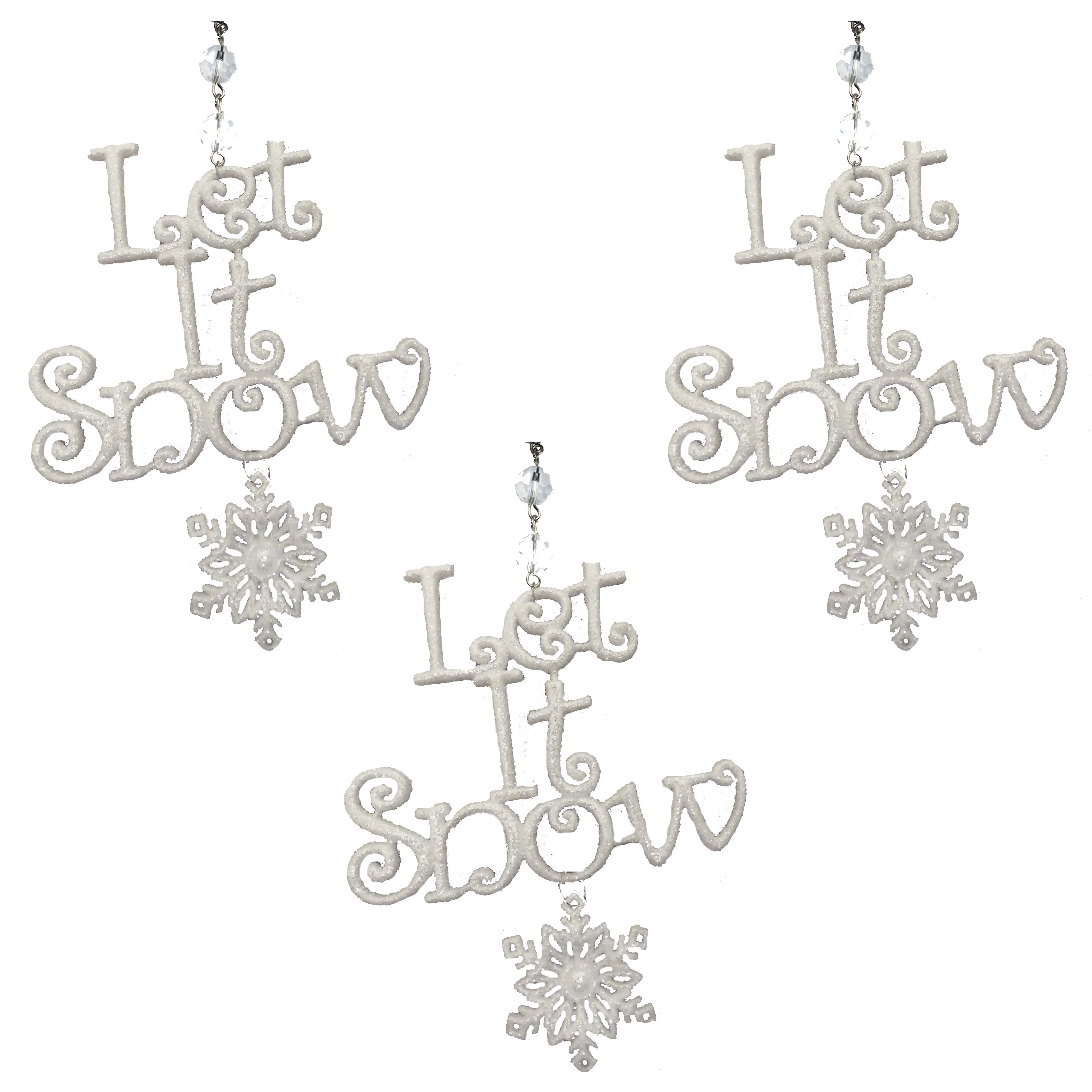 GLITTER WHITE LET IT SNOW ORNAMENT (Set/3) MAGNETIC CHRISTMAS ORNAMENT - Magnetic Chandelier Accessory TrimKit®