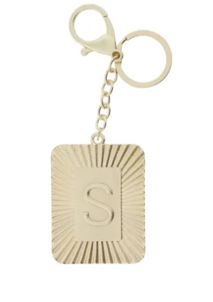 Gold Sunburst With "S" Initial Plate Keychain
