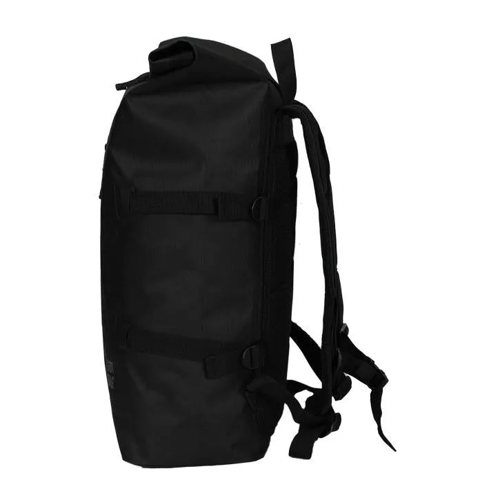 Got Bag RollTop black dry bag backpack, World's first ROLLTOP backpack made from marine plastic, has Asahi Logo printed on front bottom left Retails $249 