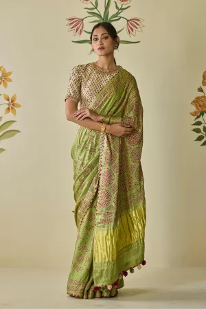 Green Bandhani Saree