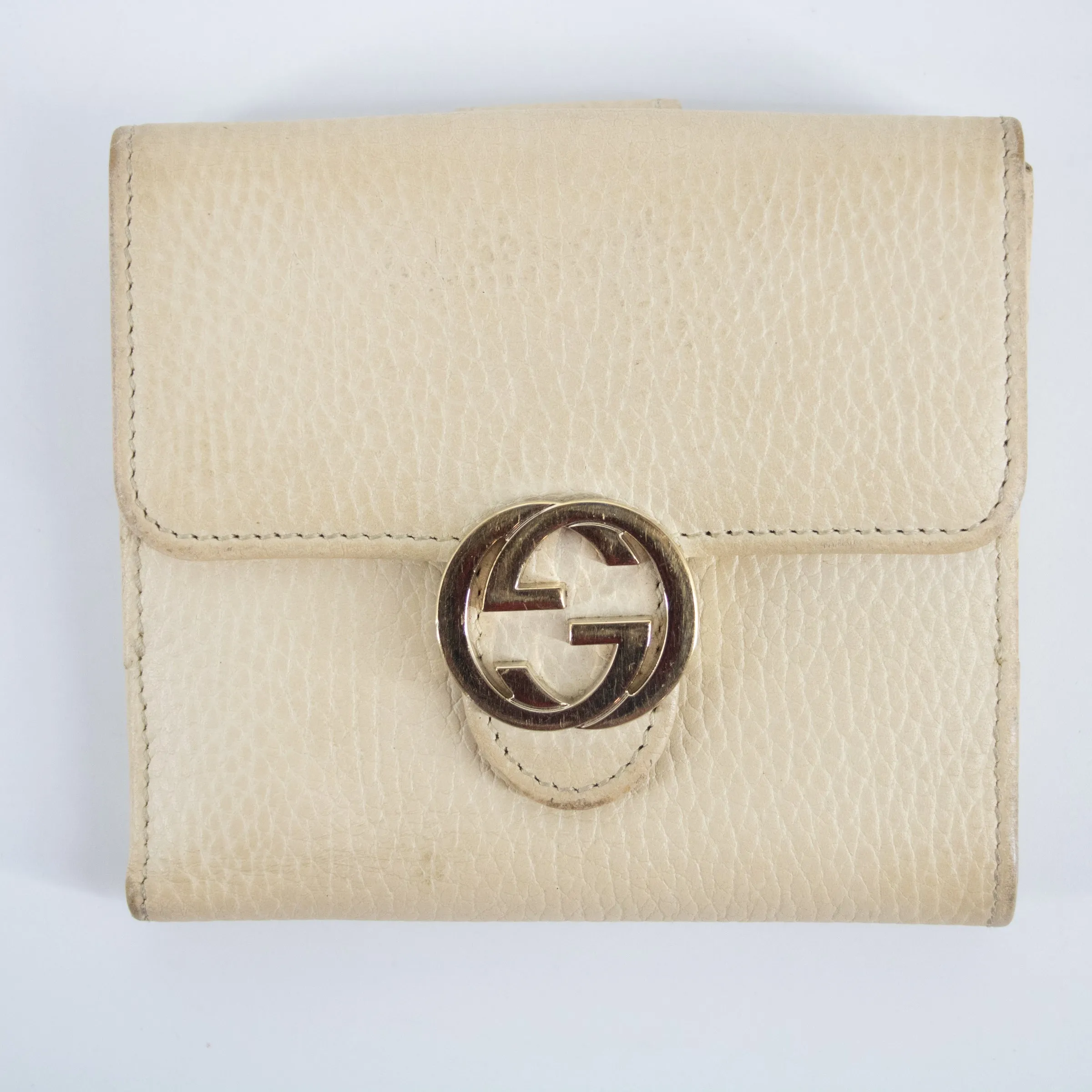 Gucci Beige Interlocking G Leather Double Hook Compact Wallet #2282