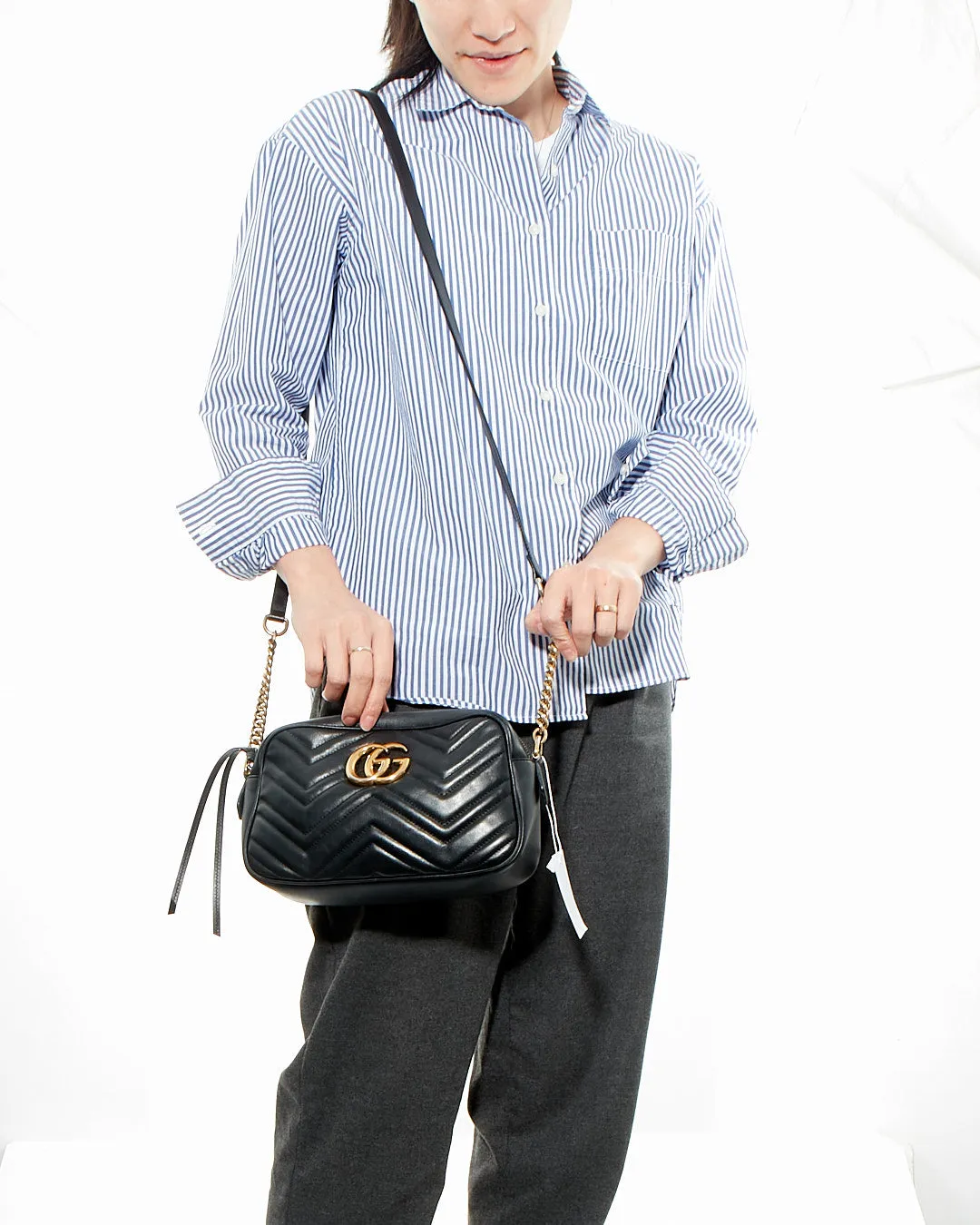 Gucci Black Matelasse GG Marmont Small Camera Bag