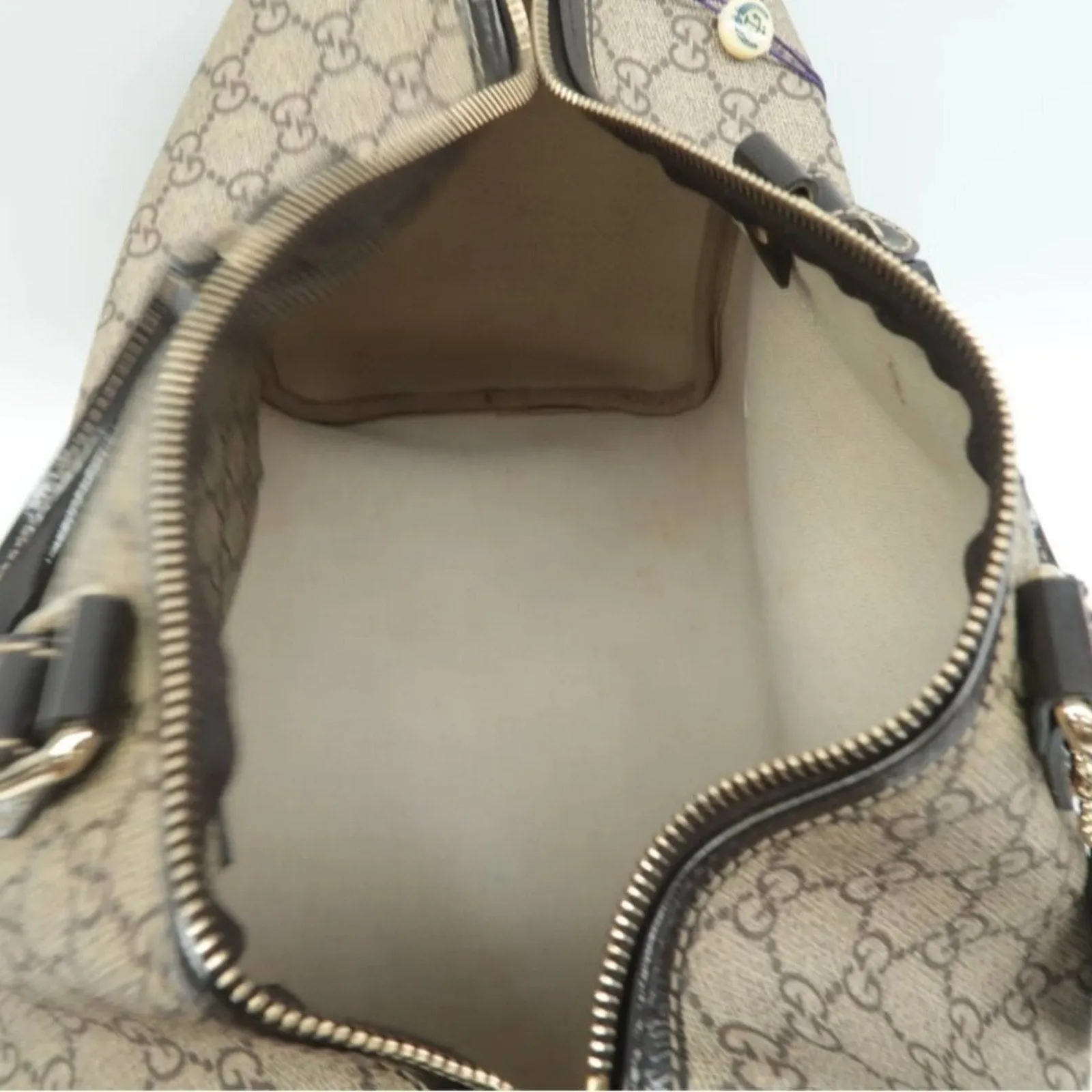 GUCCI Boston Brown Canvas Hand Bag