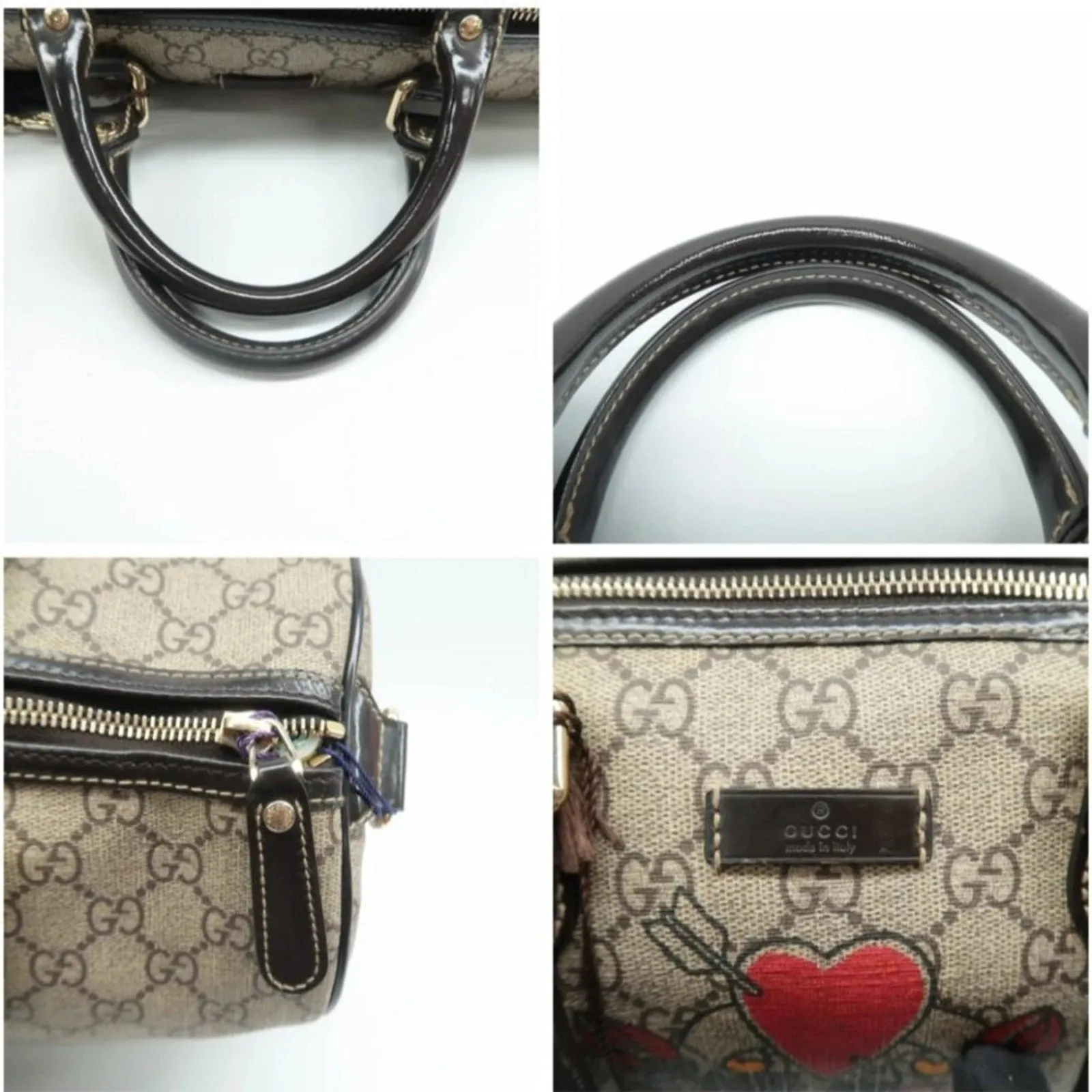 GUCCI Boston Brown Canvas Hand Bag