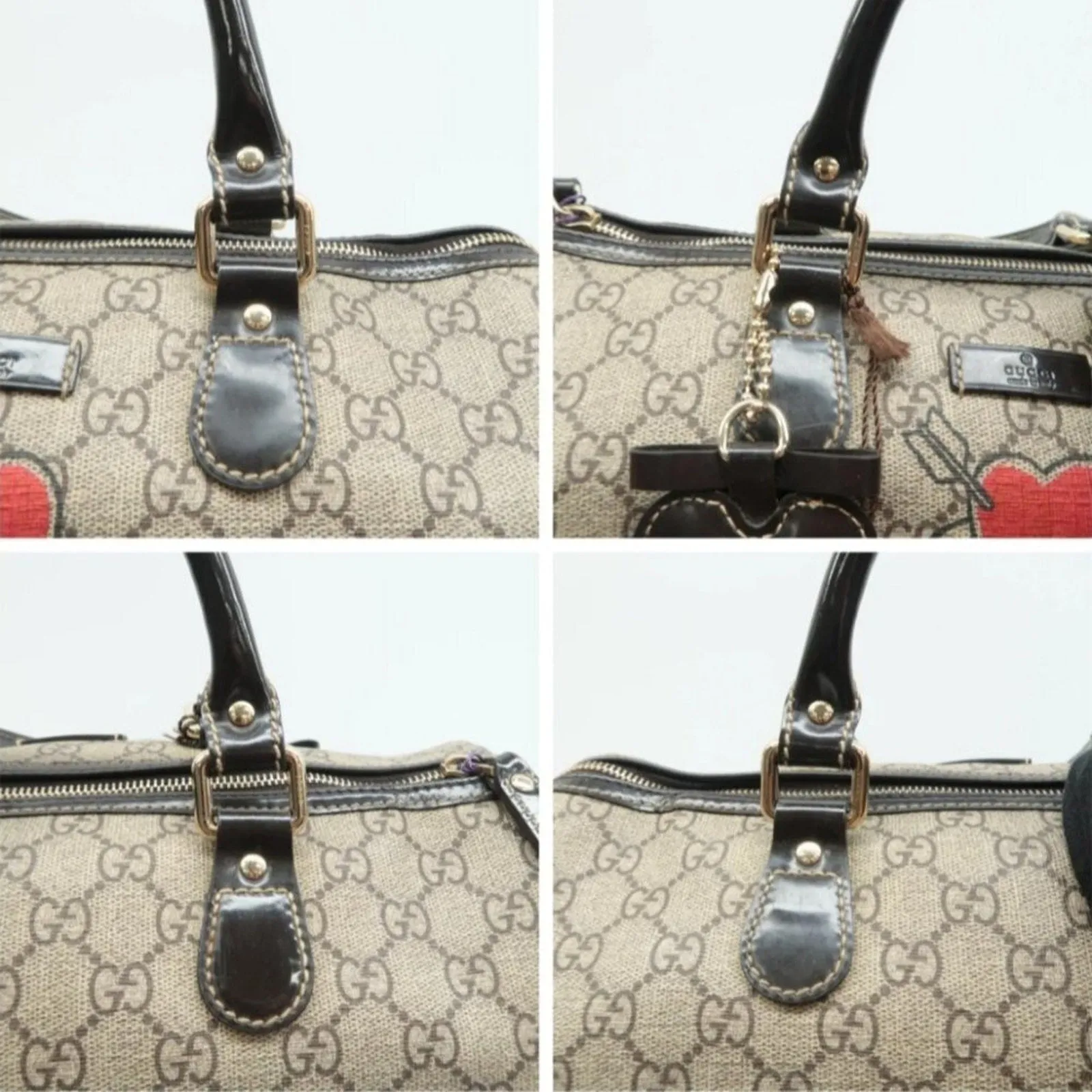 GUCCI Boston Brown Canvas Hand Bag
