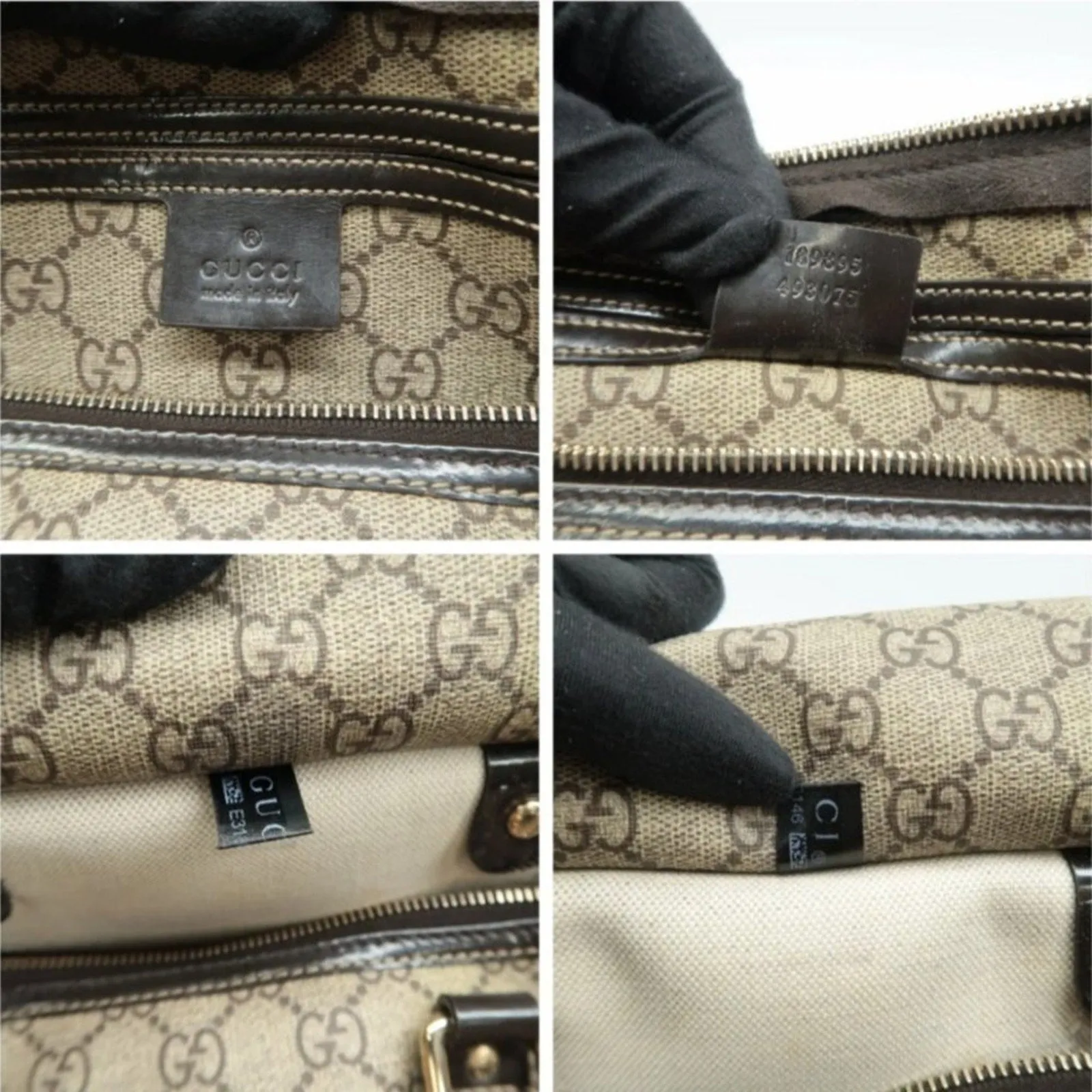 GUCCI Boston Brown Canvas Hand Bag