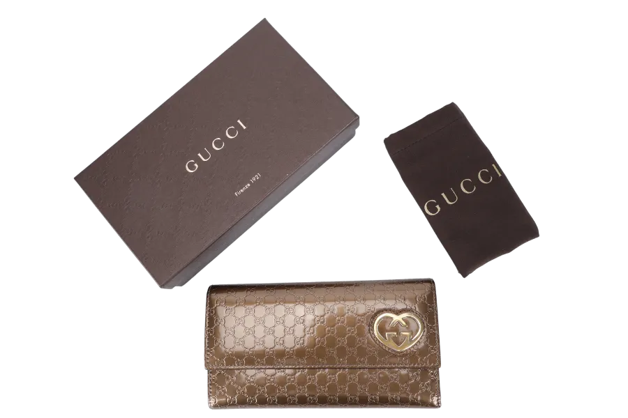 GUCCI BROWN GUCCISSIMA LOVELY LONG WALLET BRONZE GOLD HARDWARE WITH DUST COVER AND BOX