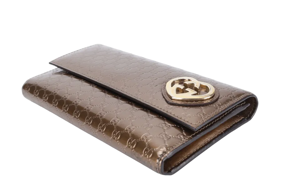 GUCCI BROWN GUCCISSIMA LOVELY LONG WALLET BRONZE GOLD HARDWARE WITH DUST COVER AND BOX