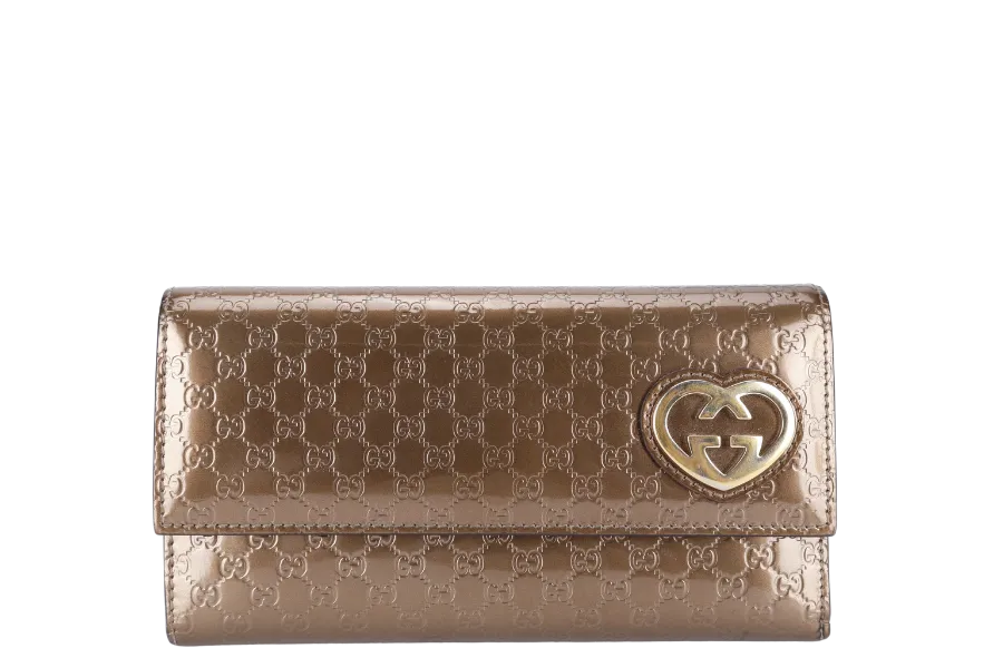 GUCCI BROWN GUCCISSIMA LOVELY LONG WALLET BRONZE GOLD HARDWARE WITH DUST COVER AND BOX