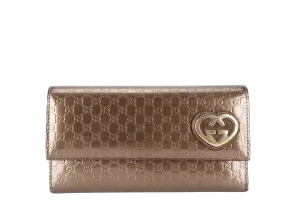 GUCCI BROWN GUCCISSIMA LOVELY LONG WALLET BRONZE GOLD HARDWARE WITH DUST COVER AND BOX