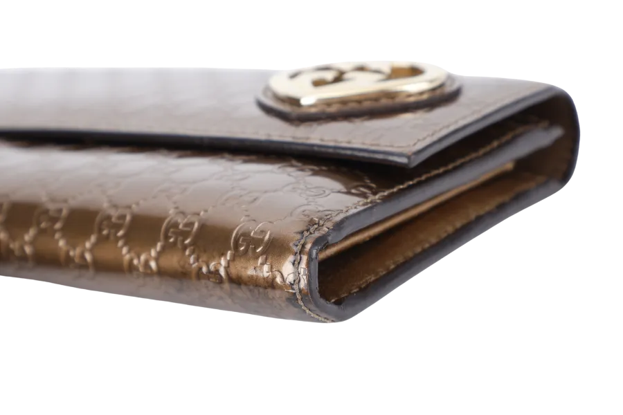 GUCCI BROWN GUCCISSIMA LOVELY LONG WALLET BRONZE GOLD HARDWARE WITH DUST COVER AND BOX
