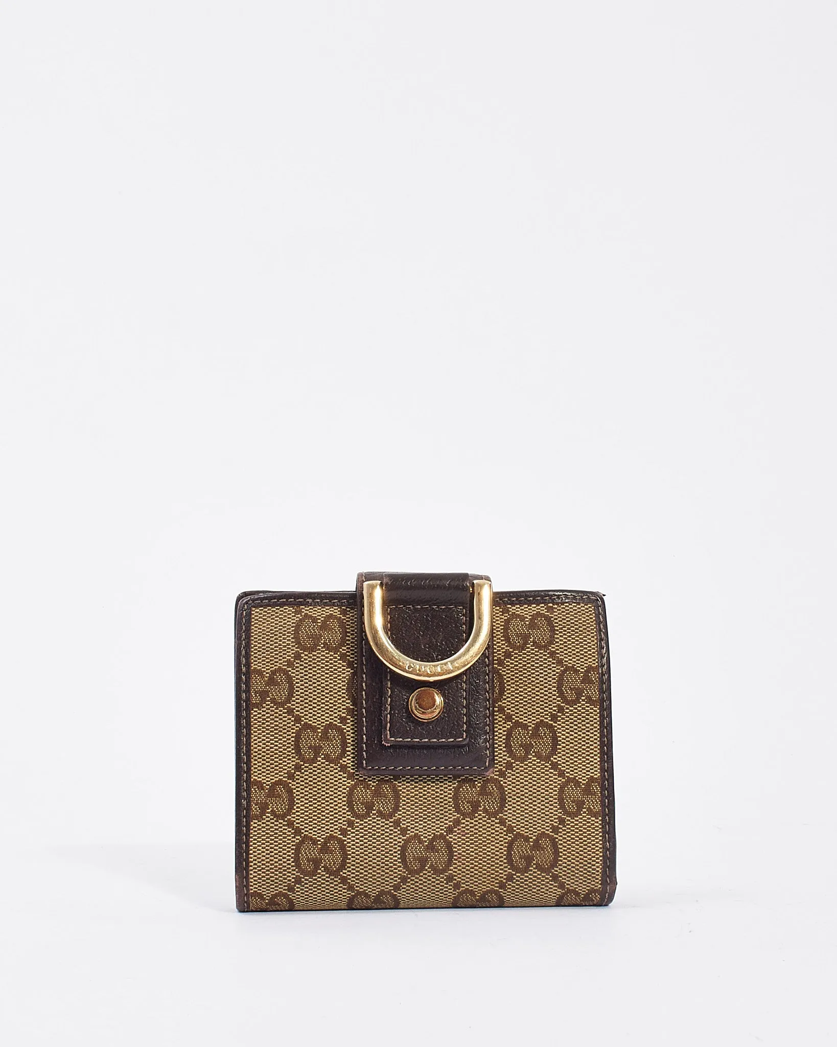 Gucci Brown Monogram GG Canvas D Ring Compact Wallet