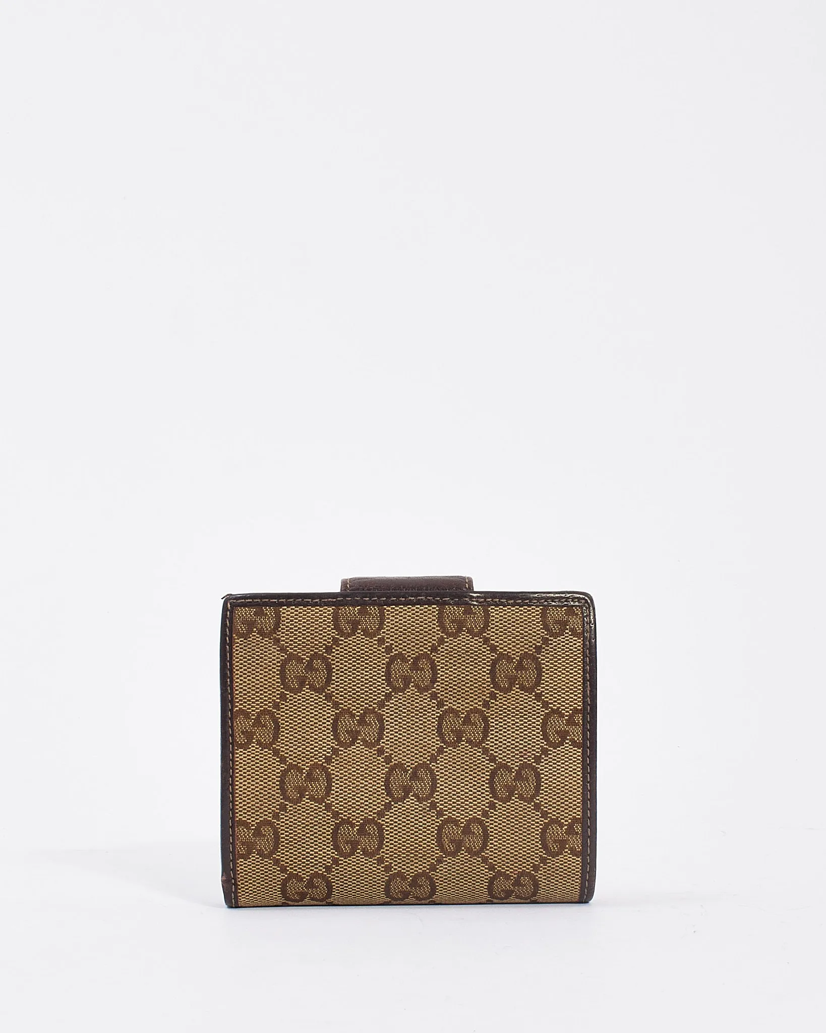 Gucci Brown Monogram GG Canvas D Ring Compact Wallet