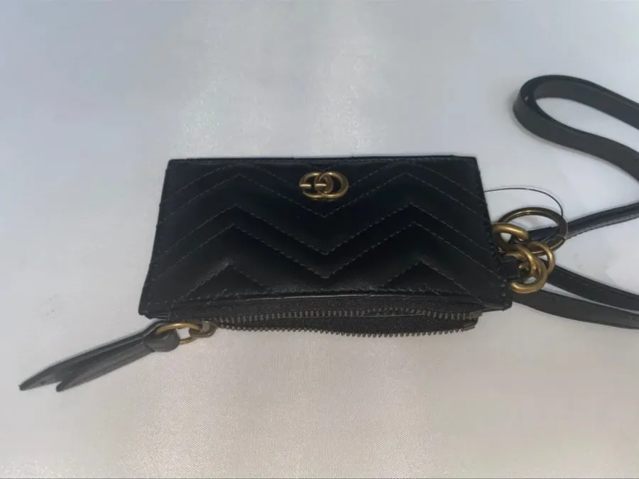 Gucci GG Marmont Quilted Leather Cardholder with Strap