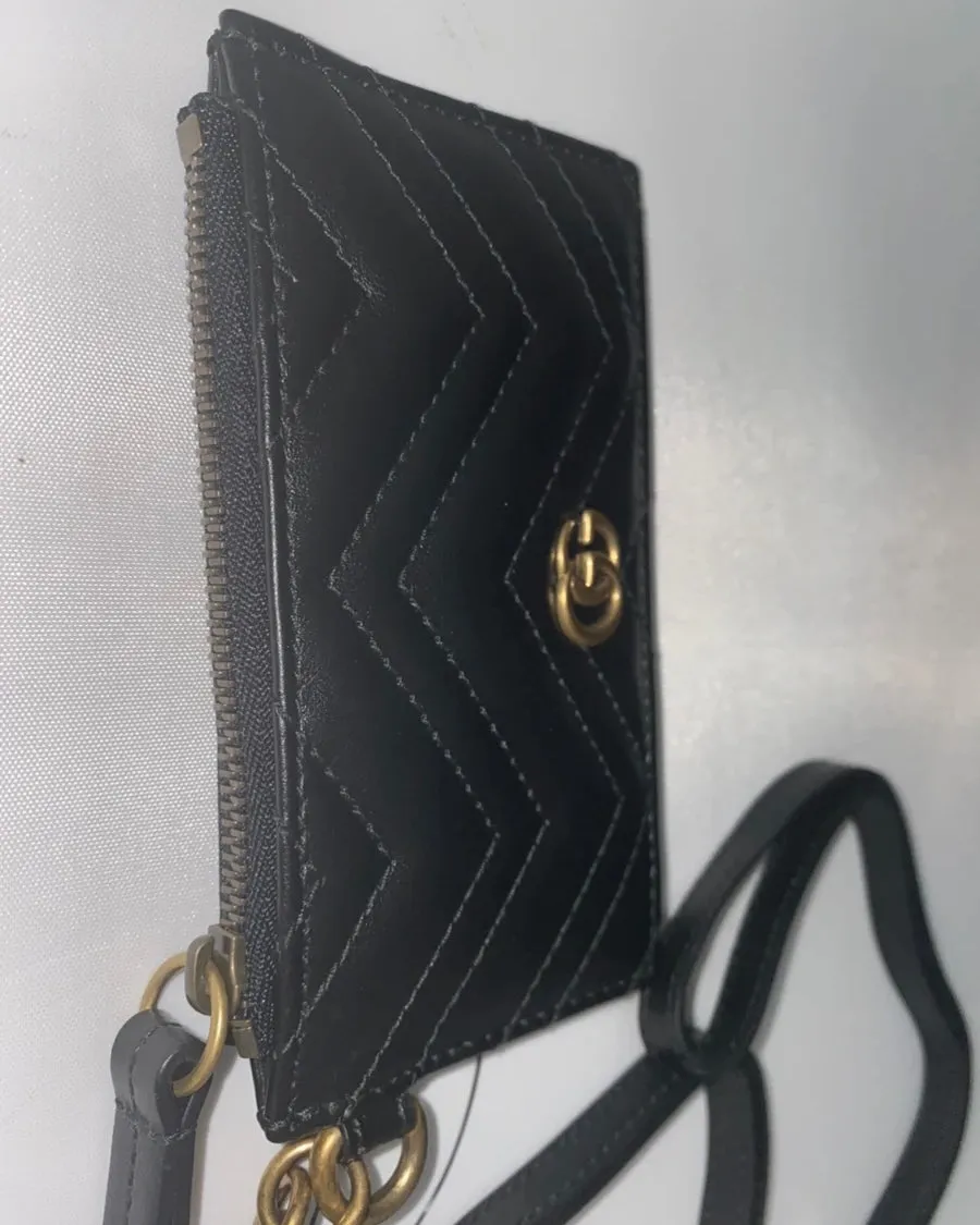 Gucci GG Marmont Quilted Leather Cardholder with Strap