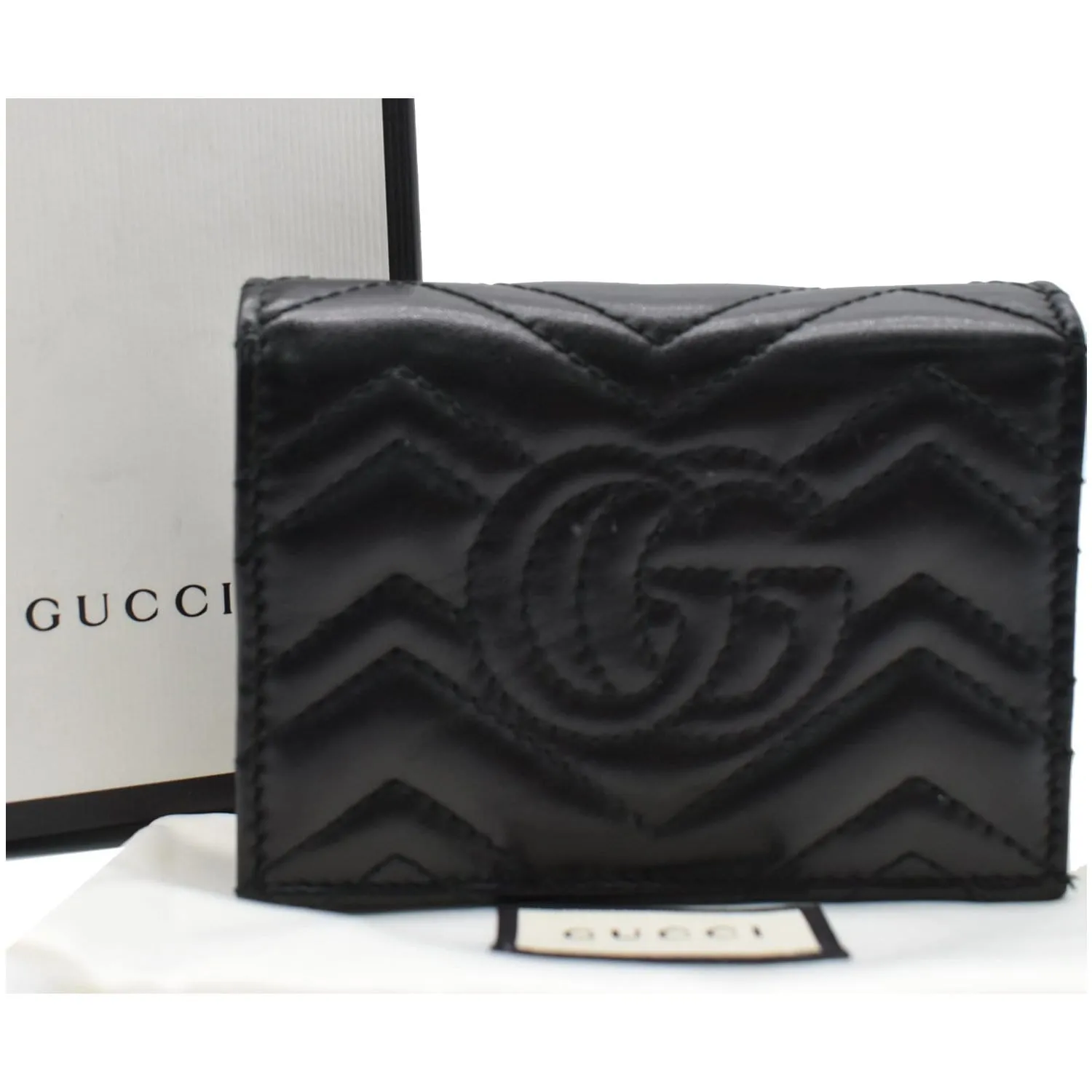 Gucci Marmont GG Matelasse Leather Card Case Wallet Black 466492