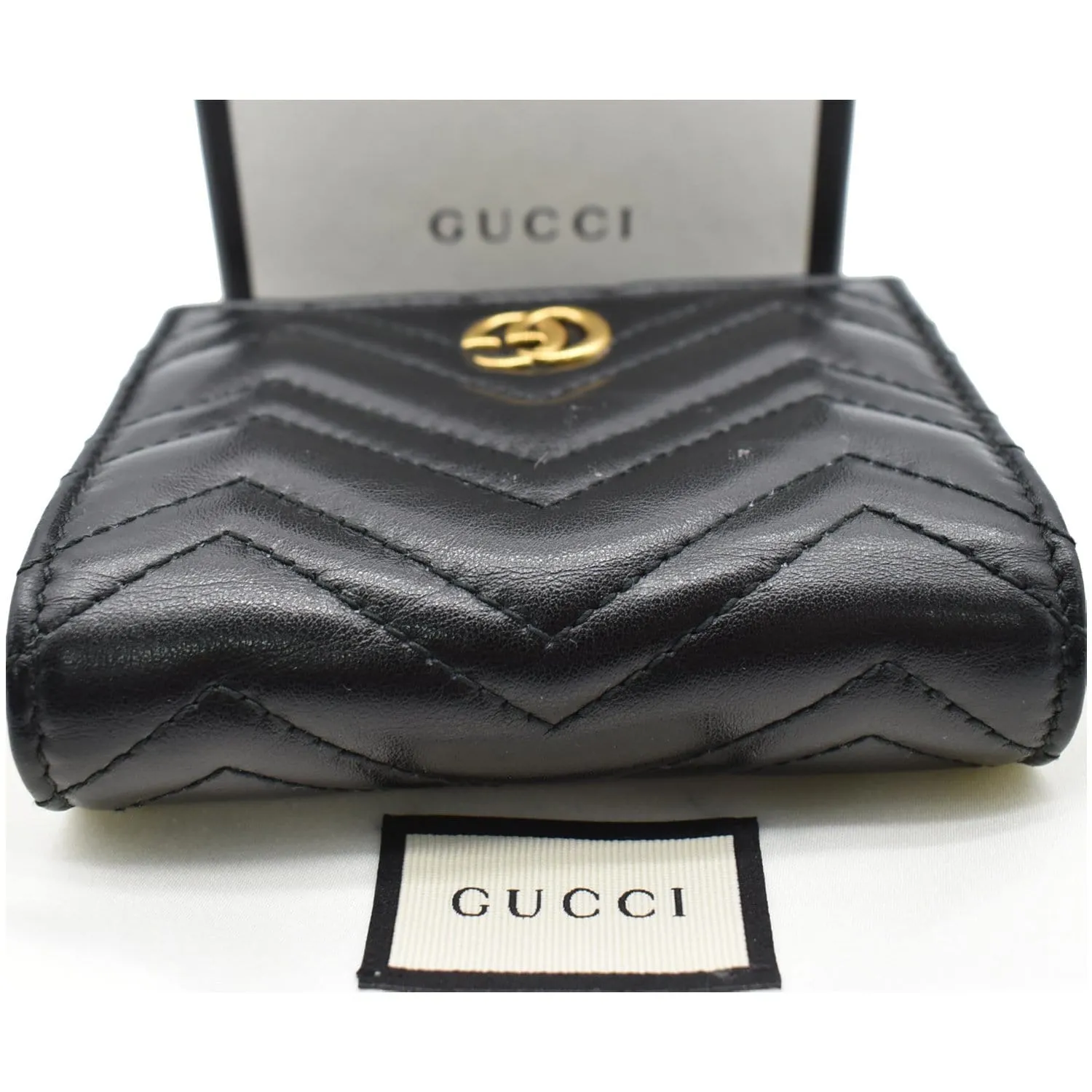 Gucci Marmont GG Matelasse Leather Card Case Wallet Black 466492