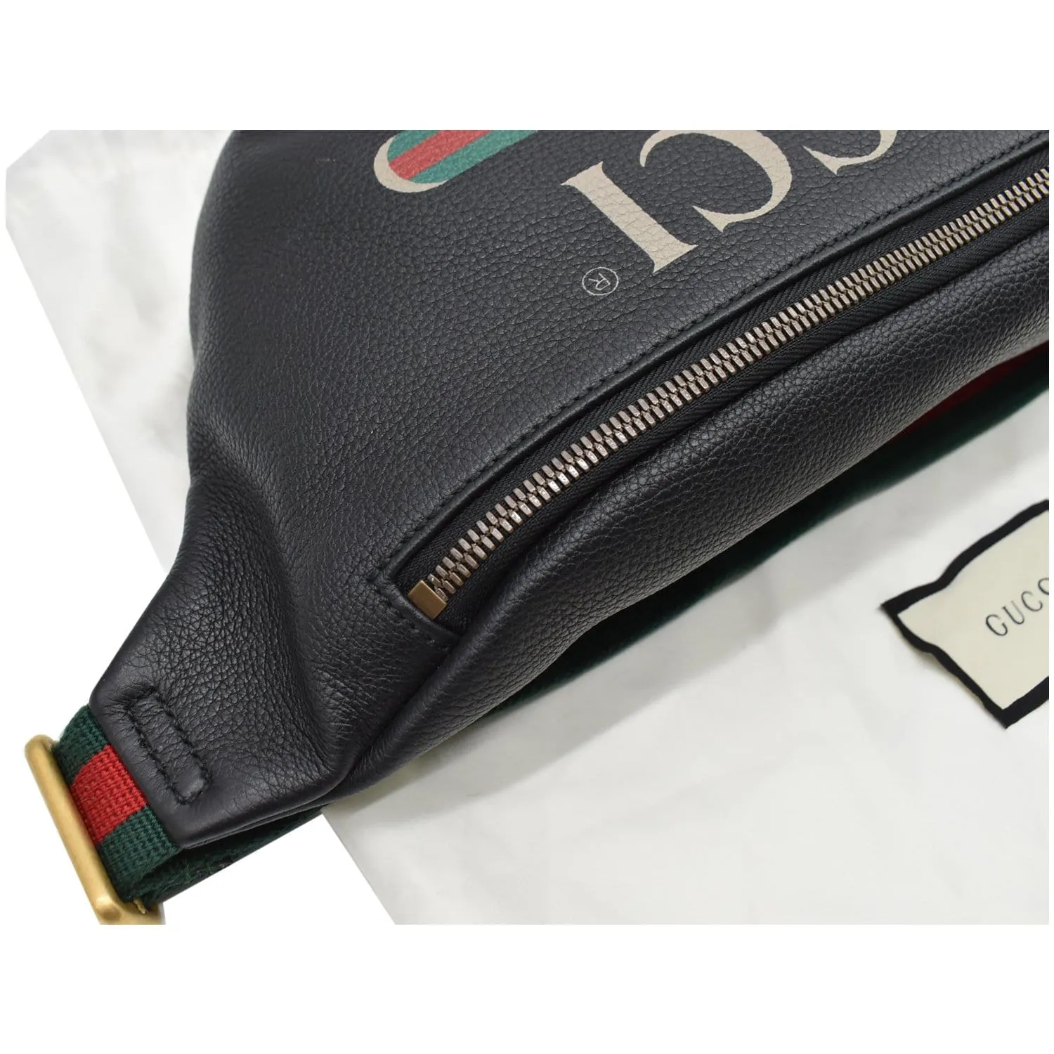 GUCCI Print Medium Leather Belt Waist Bum Bag Black 530412