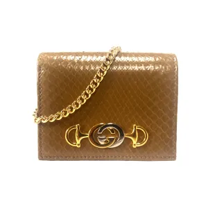 Gucci Zumi Horse-bit Snakeskin Card Case on a Chain in Brown
