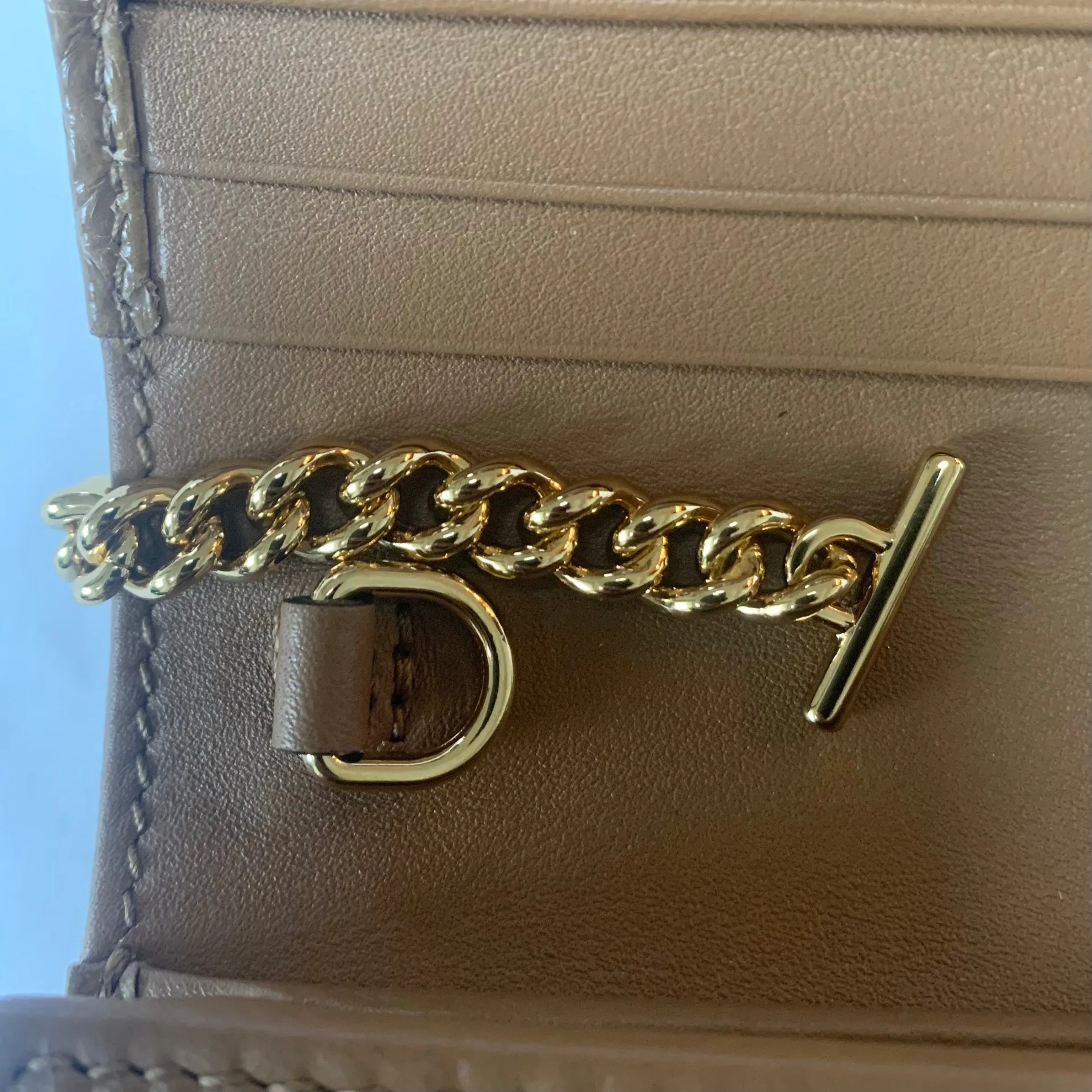Gucci Zumi Horse-bit Snakeskin Card Case on a Chain in Brown