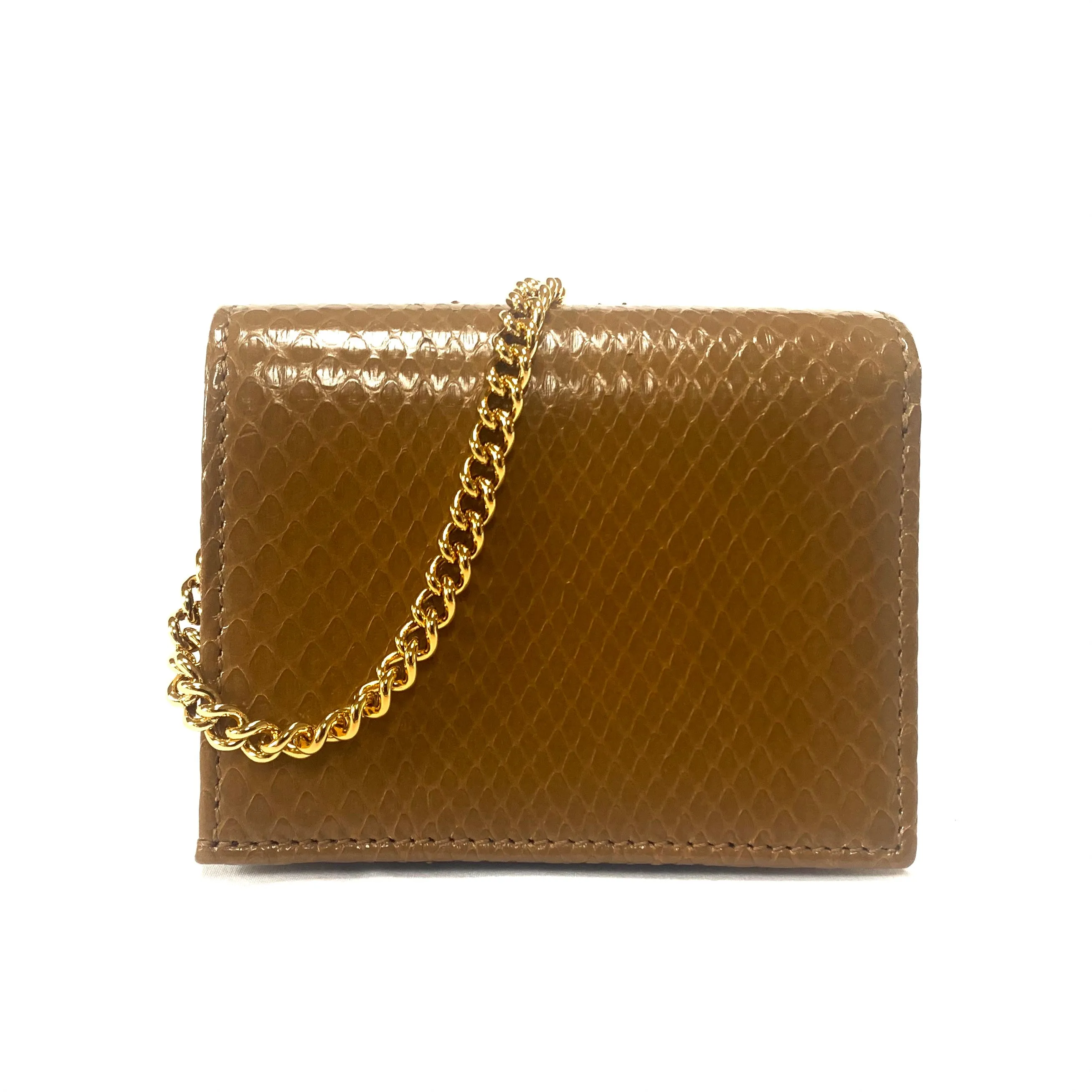 Gucci Zumi Horse-bit Snakeskin Card Case on a Chain in Brown