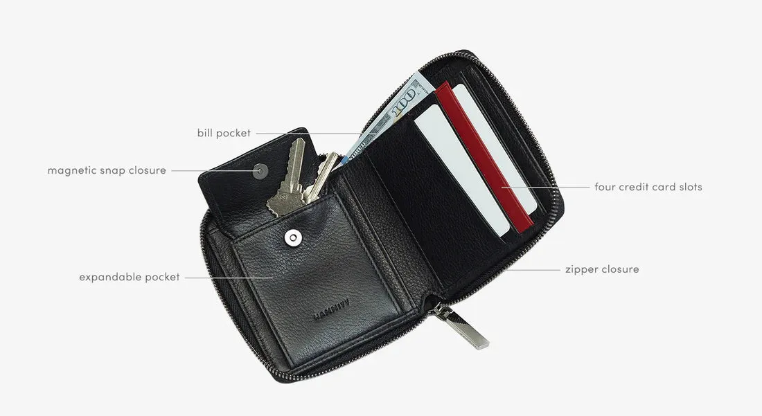 Hammitt 5 North Black Gun Metal Compact Leather Wallet