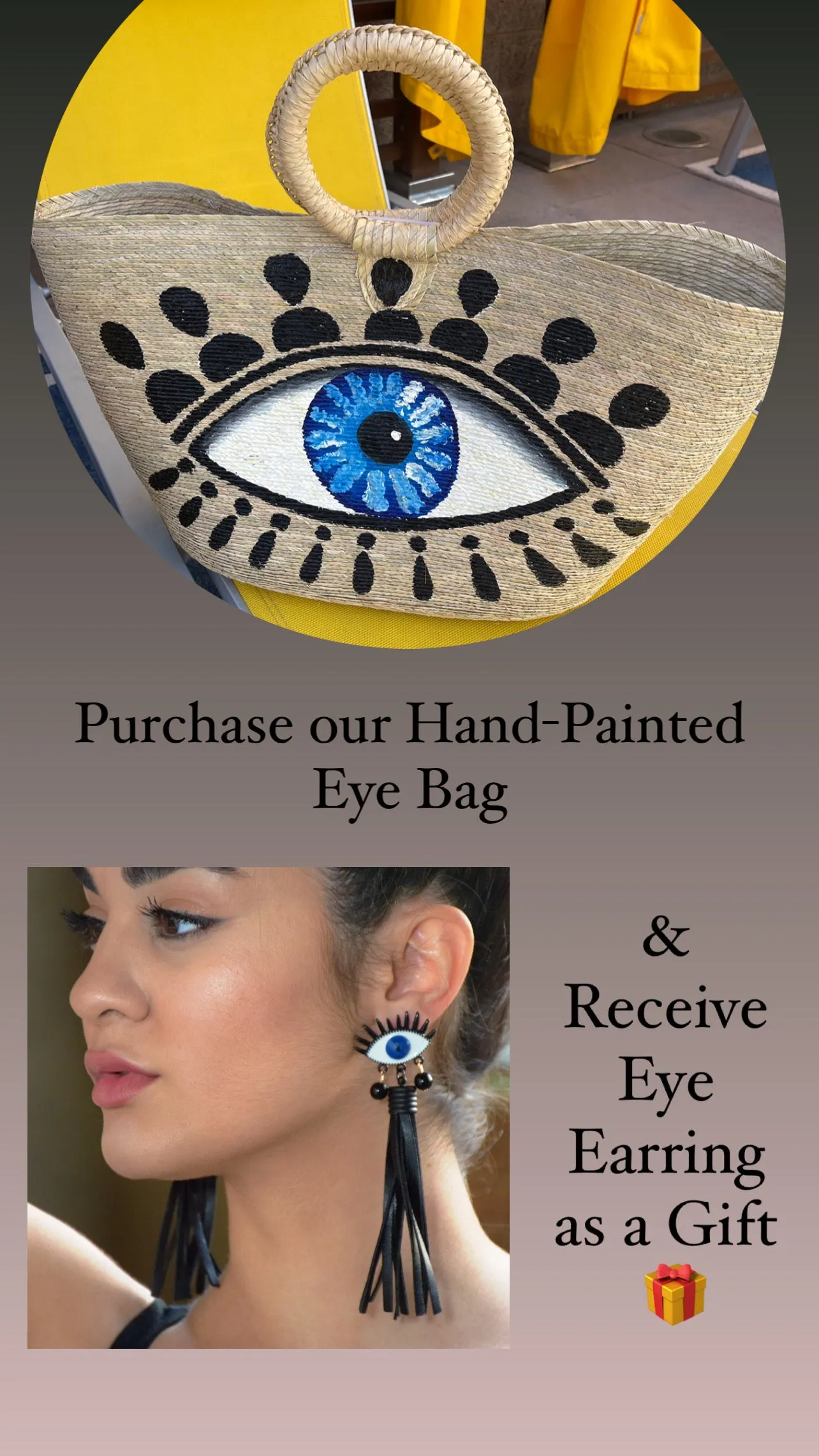 Hand Painted Evil Eye Palm Leaf Woven Basket Bag