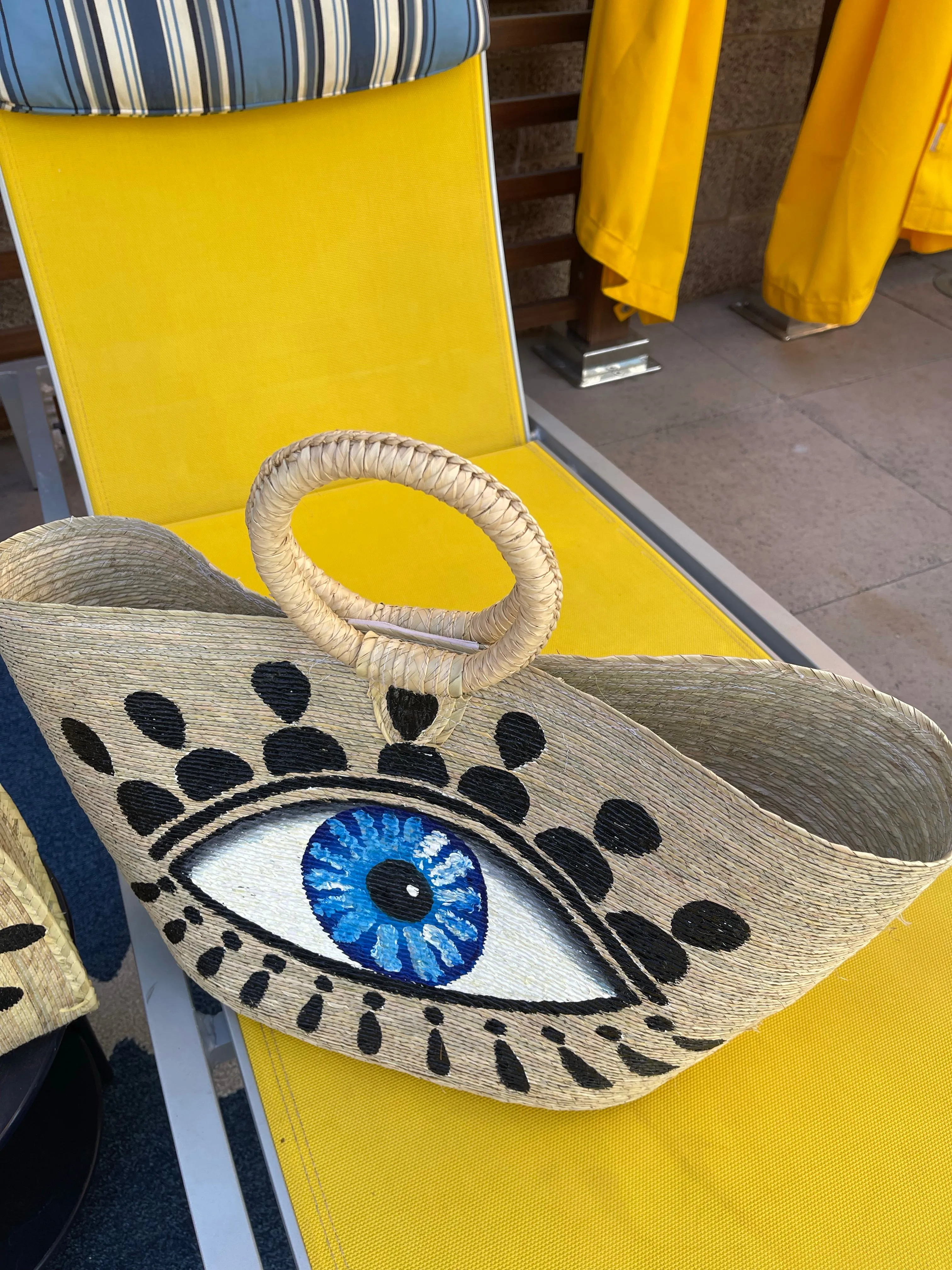 Hand Painted Evil Eye Palm Leaf Woven Basket Bag