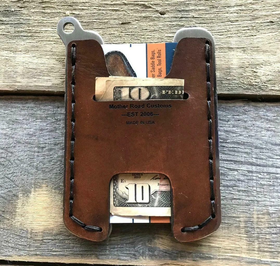 Hawk Two Minimalist Men's Women's Gel Tan Veg Tan Leather Stainless Steel Wallet