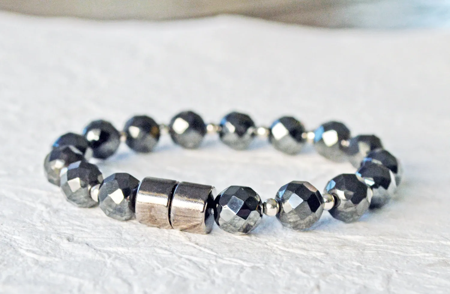 Hematite & Sterling Silver Magnetic Pain Bracelet