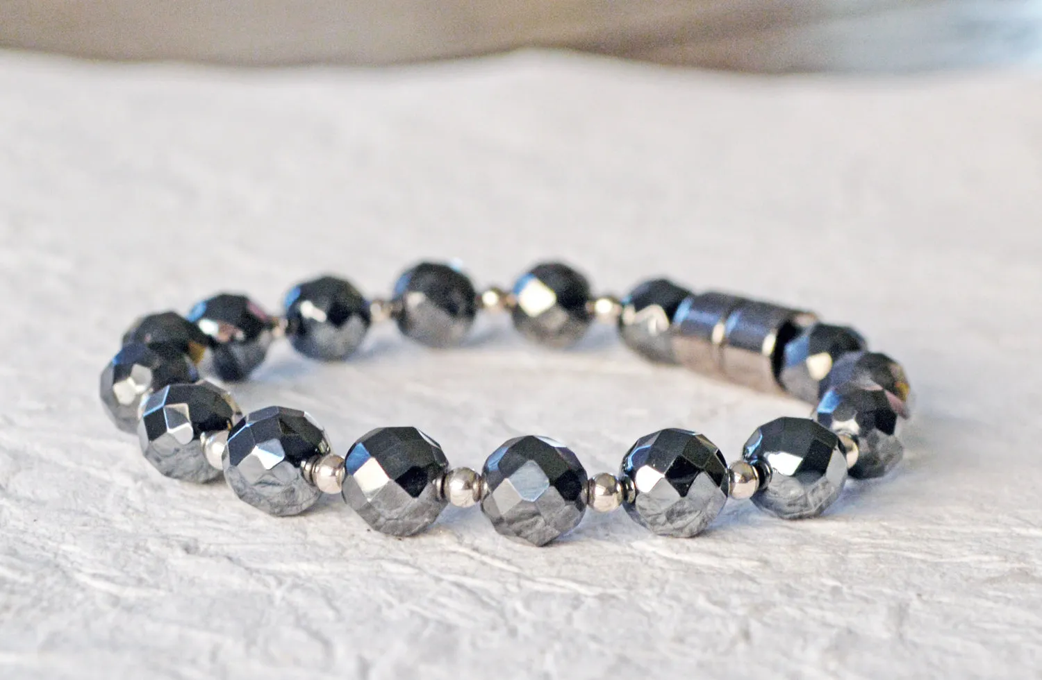 Hematite & Sterling Silver Magnetic Pain Bracelet