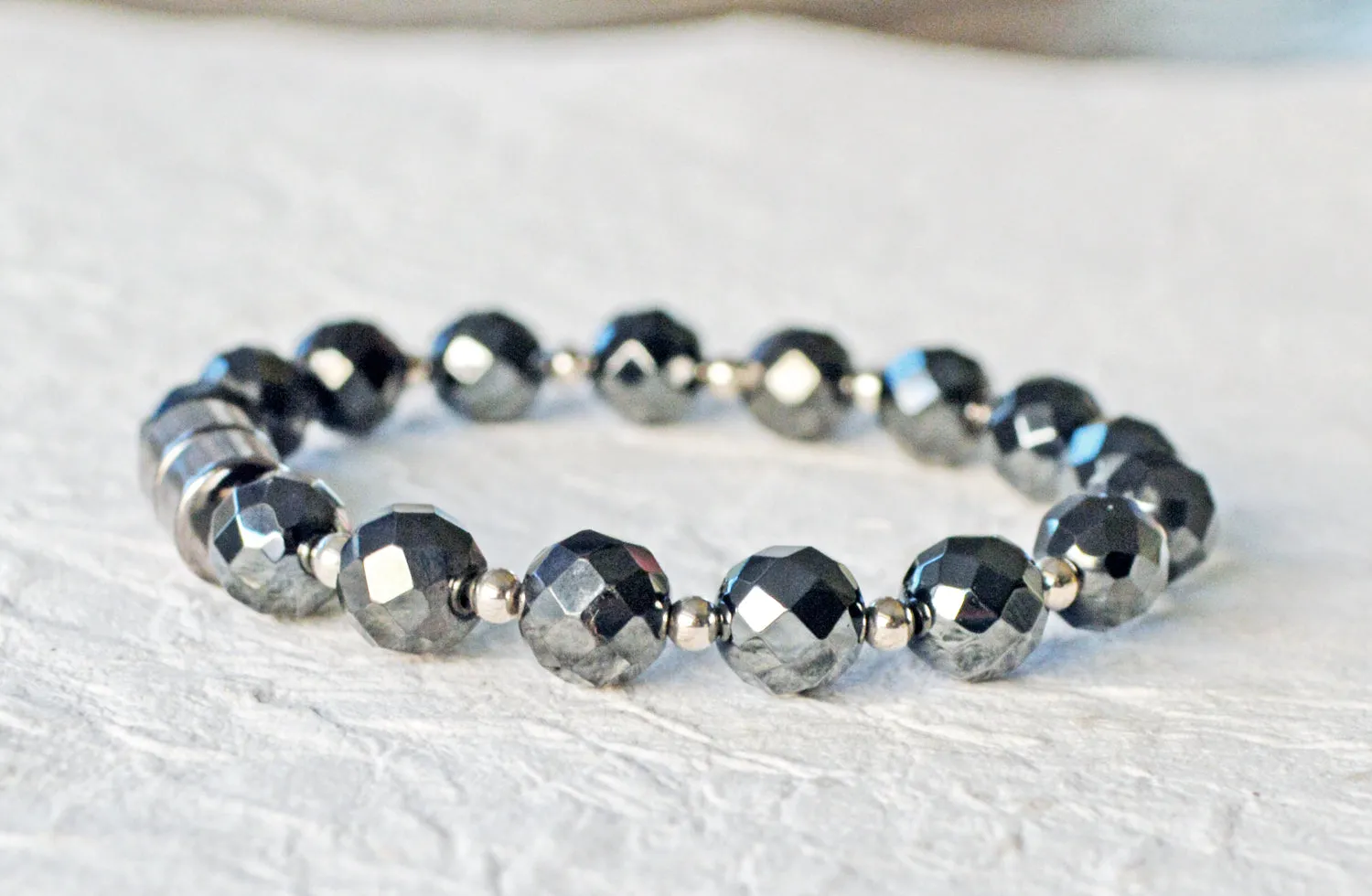 Hematite & Sterling Silver Magnetic Pain Bracelet