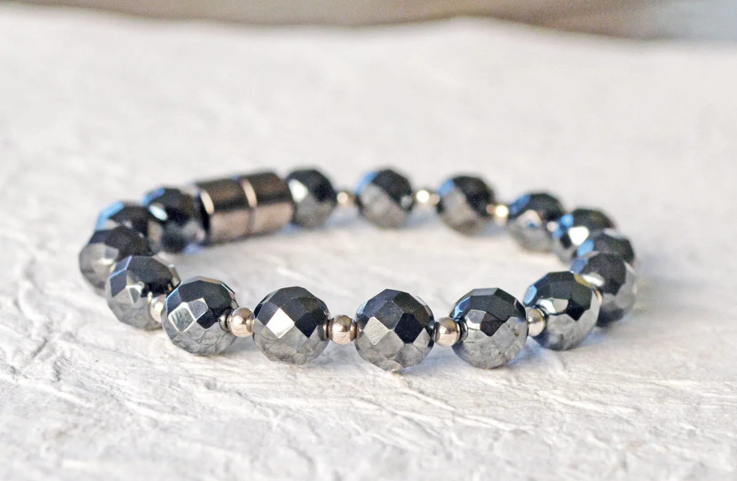 Hematite & Sterling Silver Magnetic Pain Bracelet