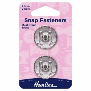Hemline Snap Fasteners: Sew-on: Nickel: 25mm: Pack of 2 *