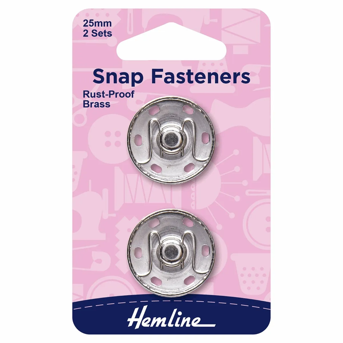 Hemline Snap Fasteners: Sew-on: Nickel: 25mm: Pack of 2 *