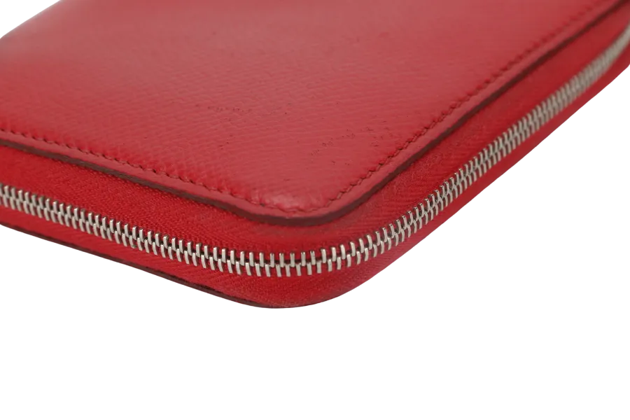 HERMES AZAP COMPACT SILK'IN COIN CASE RED EPSOM LEATHER PALLADIUM HARDWARE STAMP T (2015) WITH BOX