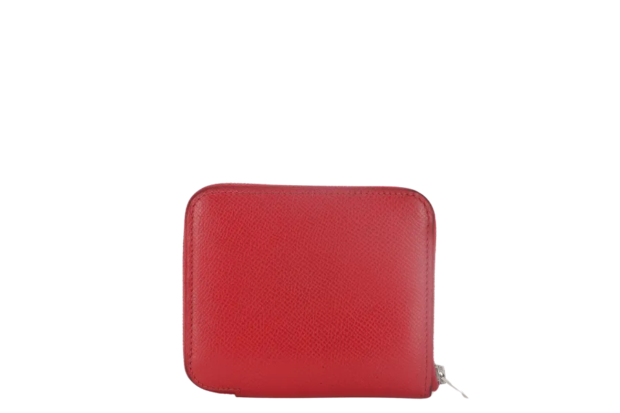 HERMES AZAP COMPACT SILK'IN COIN CASE RED EPSOM LEATHER PALLADIUM HARDWARE STAMP T (2015) WITH BOX