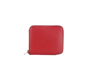HERMES AZAP COMPACT SILK'IN COIN CASE RED EPSOM LEATHER PALLADIUM HARDWARE STAMP T (2015) WITH BOX