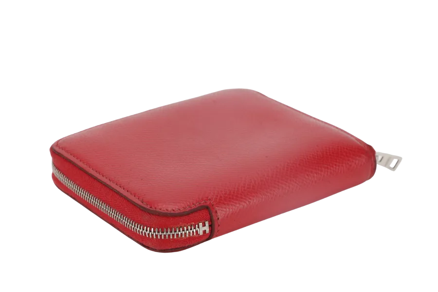 HERMES AZAP COMPACT SILK'IN COIN CASE RED EPSOM LEATHER PALLADIUM HARDWARE STAMP T (2015) WITH BOX