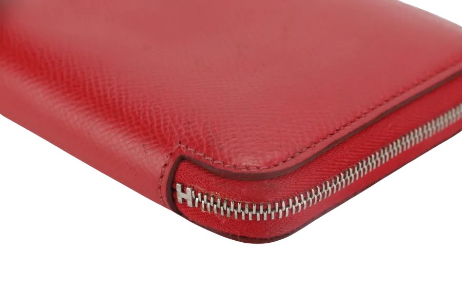 HERMES AZAP COMPACT SILK'IN COIN CASE RED EPSOM LEATHER PALLADIUM HARDWARE STAMP T (2015) WITH BOX