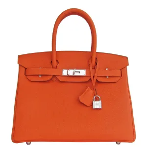 Hermes Feu "Fire Orange" 30cm Togo Birkin Palladium