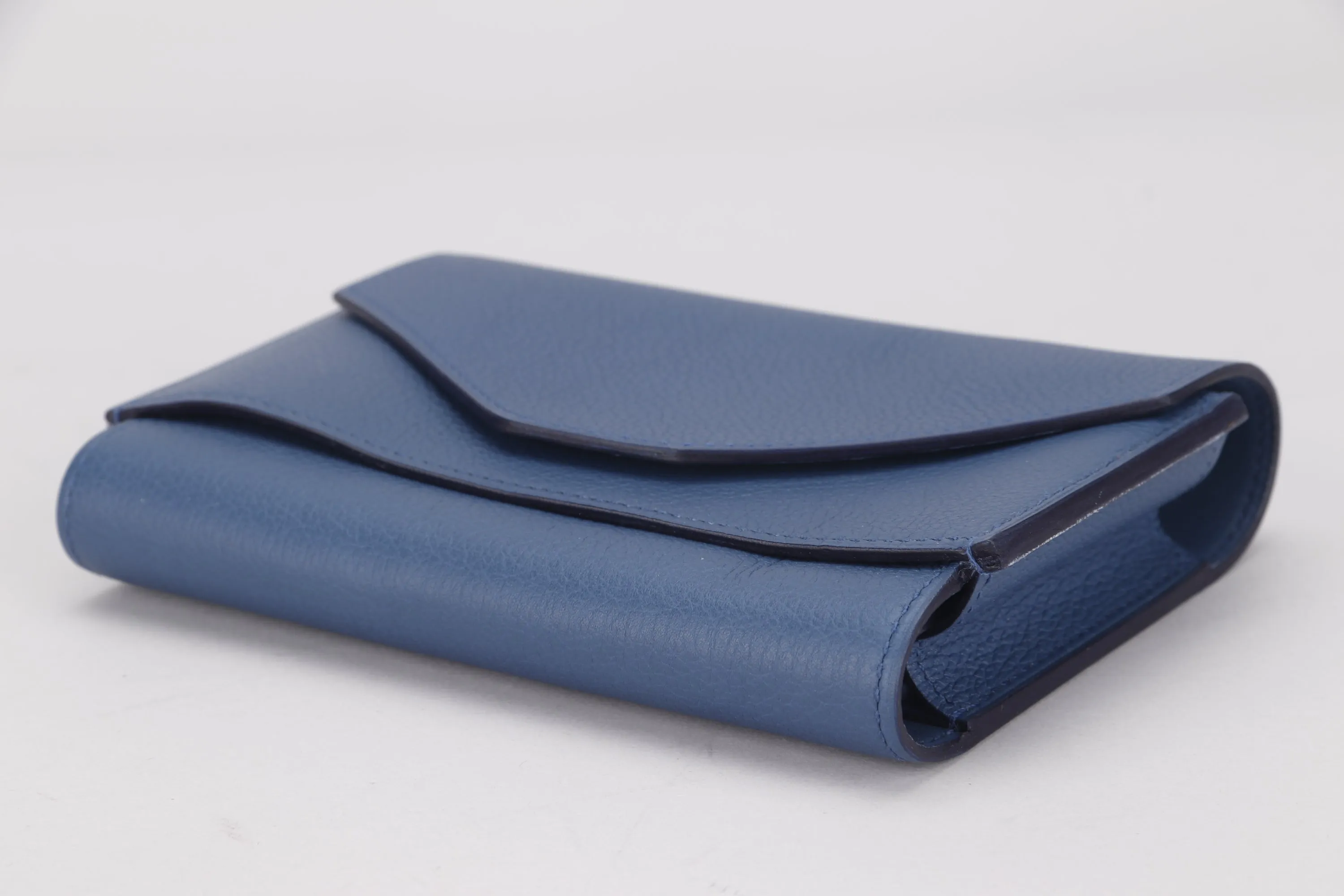 HERMES PASSAN COMPACT WALLET [STAMP X (2016)] BLUE AGATE, EVERCOLOR LEATHER, WITH BOX