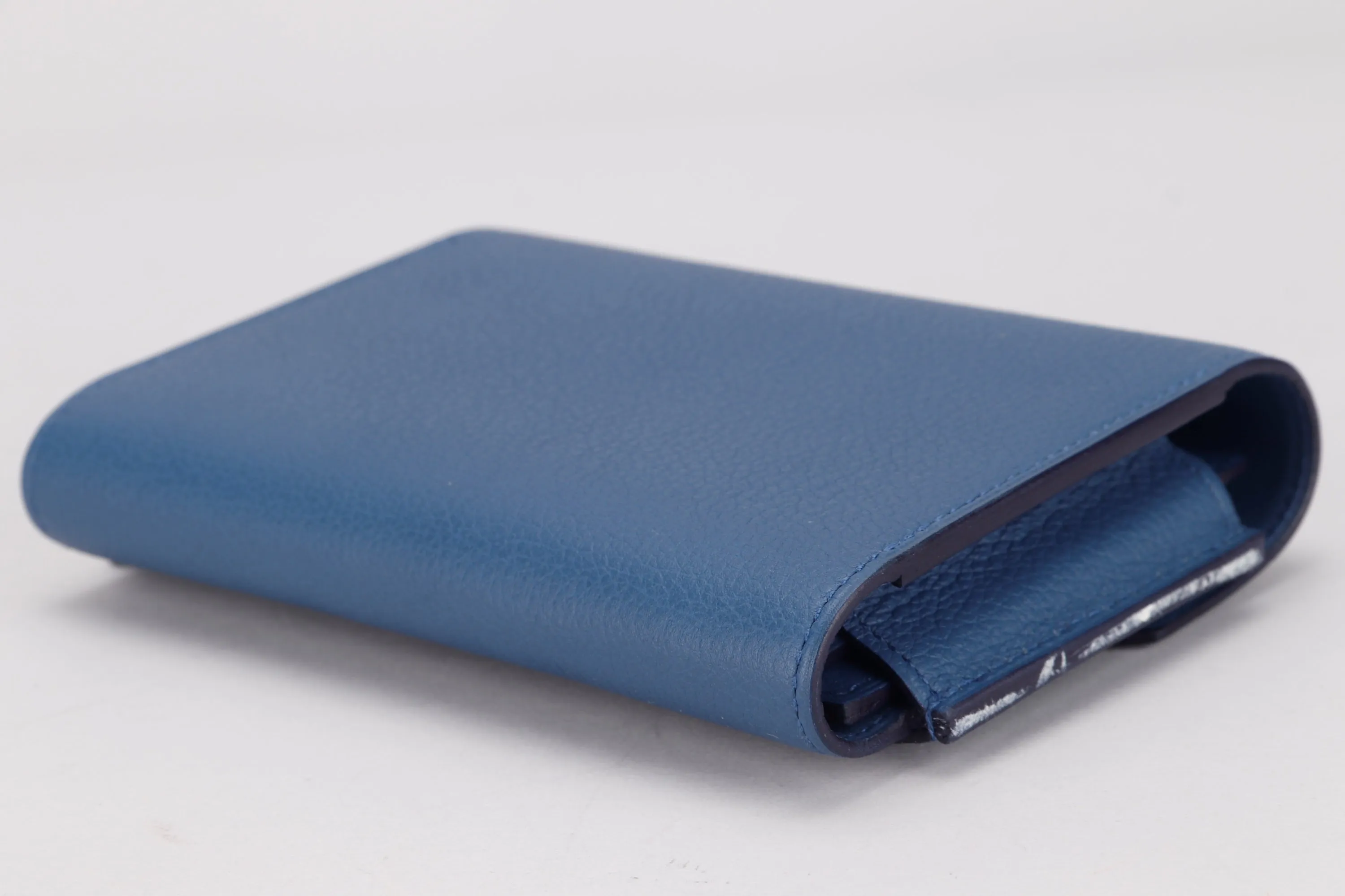 HERMES PASSAN COMPACT WALLET [STAMP X (2016)] BLUE AGATE, EVERCOLOR LEATHER, WITH BOX