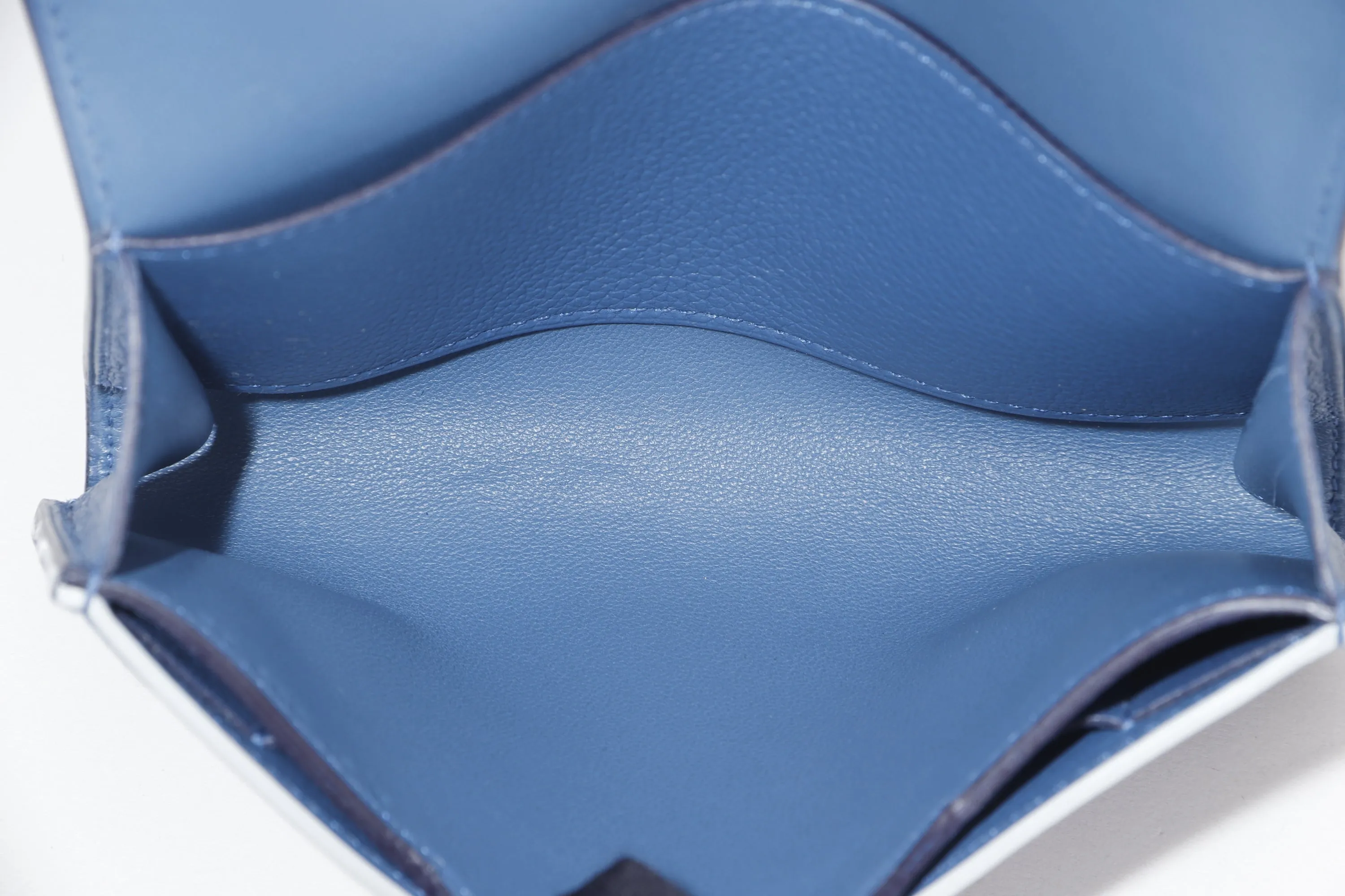 HERMES PASSAN COMPACT WALLET [STAMP X (2016)] BLUE AGATE, EVERCOLOR LEATHER, WITH BOX